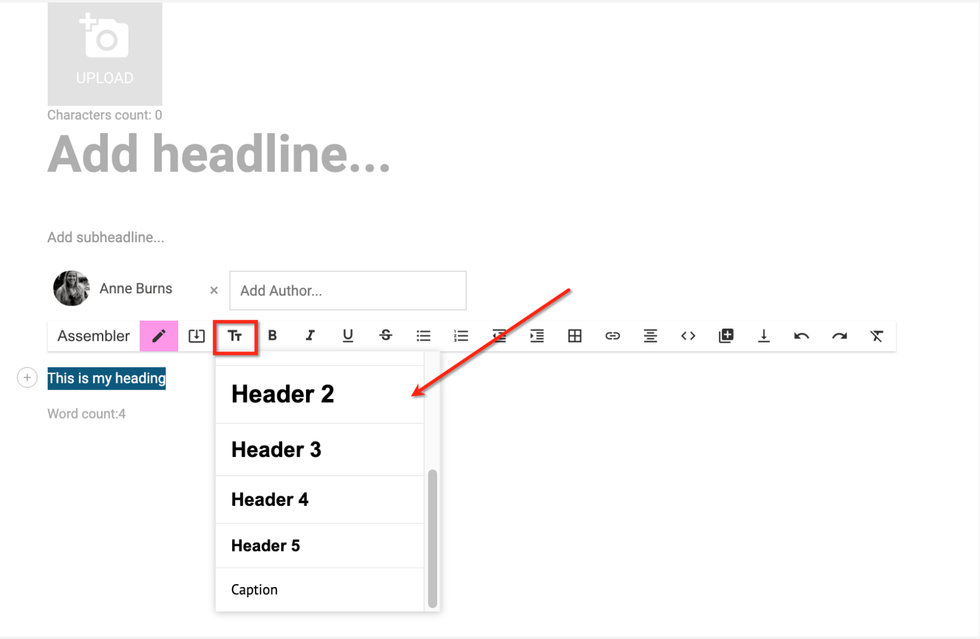 using headings in cms