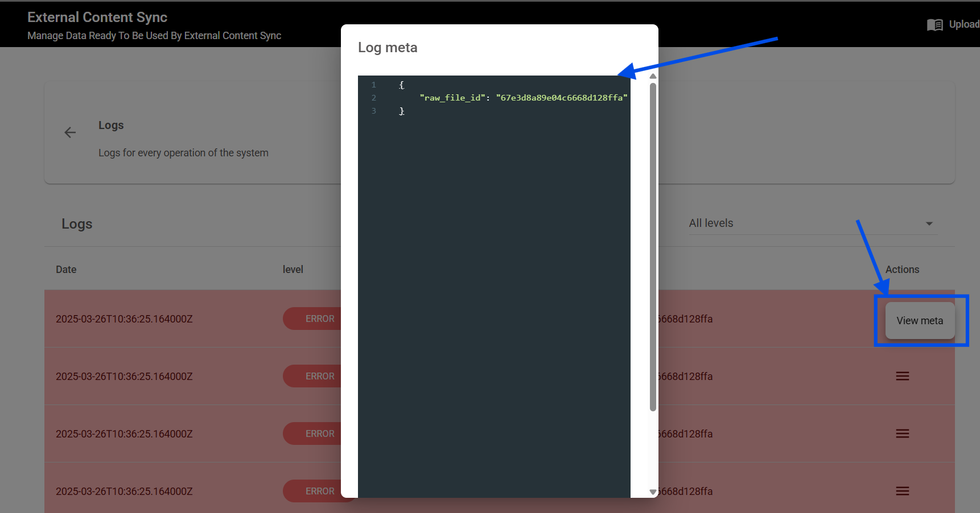 View Meta for the Error on Logs