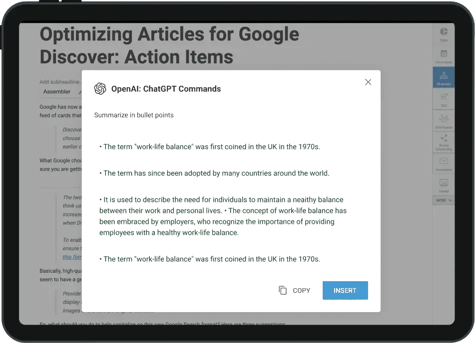 AI-enhanced workflows interface on a tablet